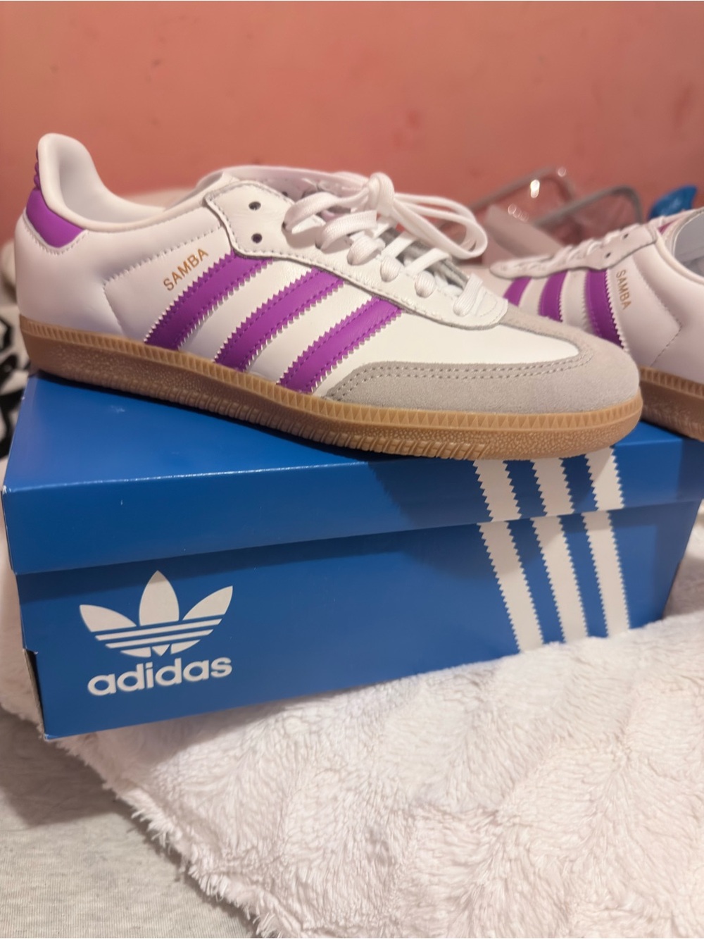 adidas Samba OG J White with Purple Accent Sneakers New IH 2873 (unisex) - Picture 3 of 15